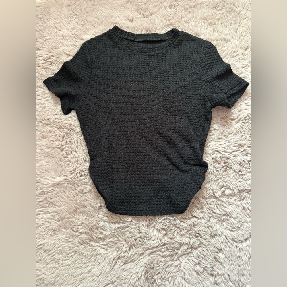 SHEIN Black Ribbed Short Sleeve T-Shirt